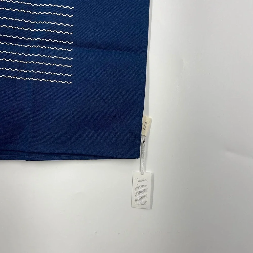 Territory Navy Blue Cotton Table Runner Wavy Line Embroidery 18x35 New